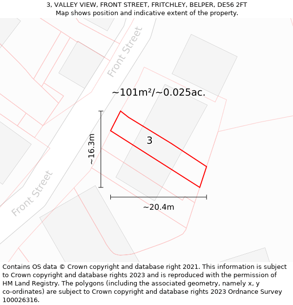 3, VALLEY VIEW, FRONT STREET, FRITCHLEY, BELPER, DE56 2FT: Plot and title map