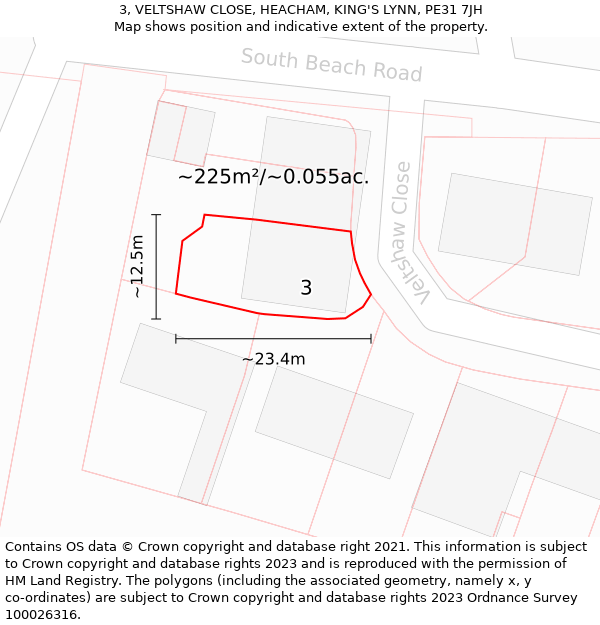 3, VELTSHAW CLOSE, HEACHAM, KING'S LYNN, PE31 7JH: Plot and title map