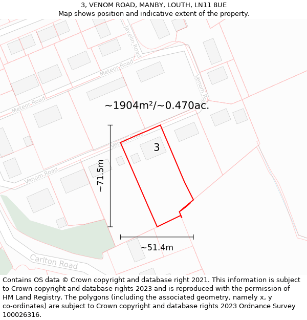 3, VENOM ROAD, MANBY, LOUTH, LN11 8UE: Plot and title map