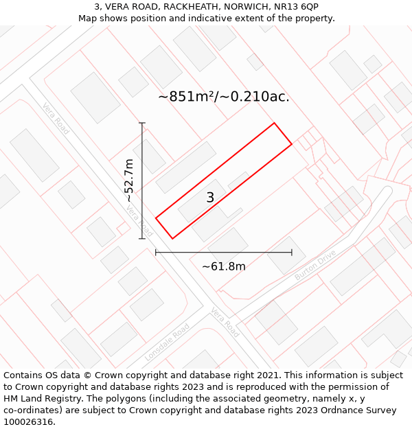 3, VERA ROAD, RACKHEATH, NORWICH, NR13 6QP: Plot and title map