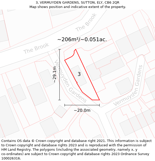 3, VERMUYDEN GARDENS, SUTTON, ELY, CB6 2QR: Plot and title map