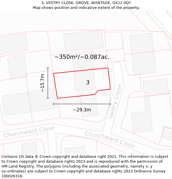 3, VESTRY CLOSE, GROVE, WANTAGE, OX12 0QY: Plot and title map