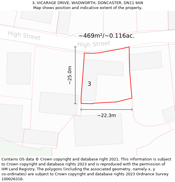 3, VICARAGE DRIVE, WADWORTH, DONCASTER, DN11 9AN: Plot and title map