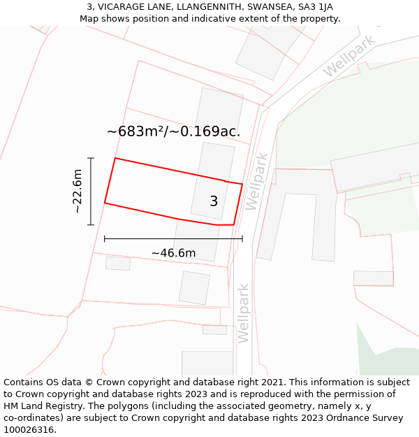 3, VICARAGE LANE, LLANGENNITH, SWANSEA, SA3 1JA: Plot and title map