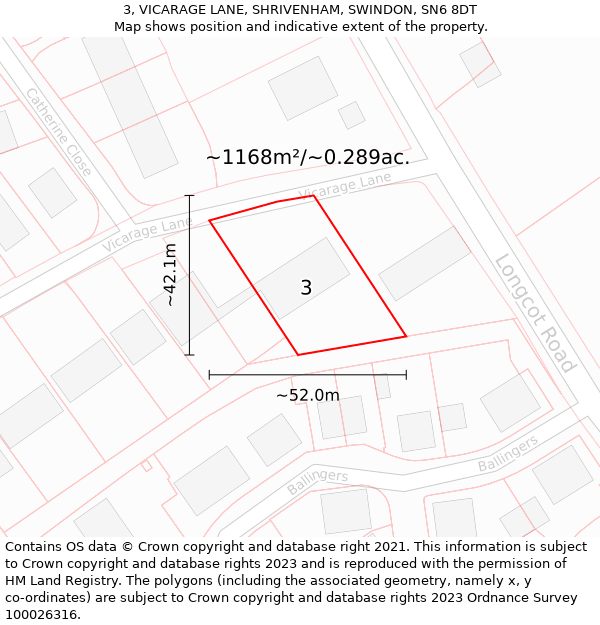 3, VICARAGE LANE, SHRIVENHAM, SWINDON, SN6 8DT: Plot and title map