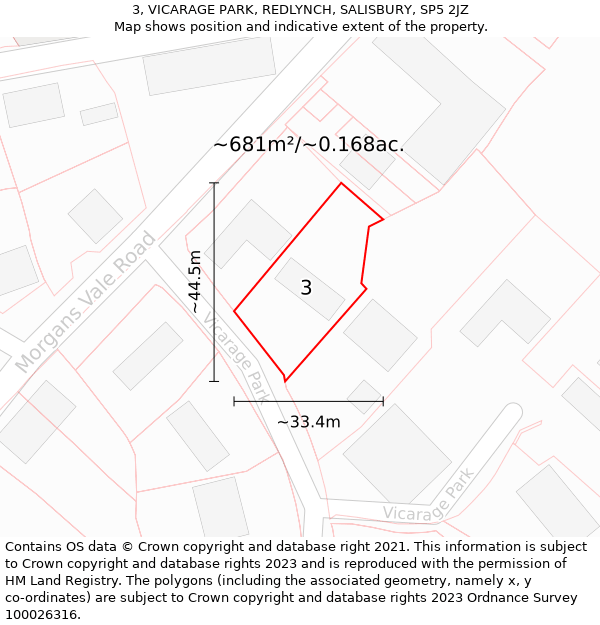 3, VICARAGE PARK, REDLYNCH, SALISBURY, SP5 2JZ: Plot and title map