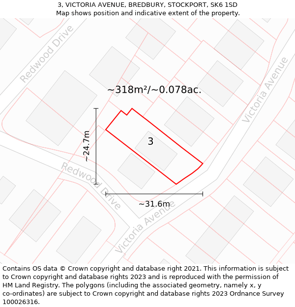 3, VICTORIA AVENUE, BREDBURY, STOCKPORT, SK6 1SD: Plot and title map