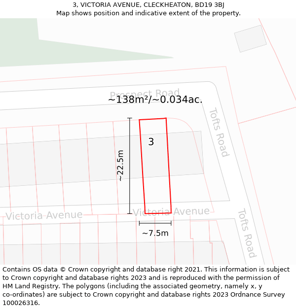 3, VICTORIA AVENUE, CLECKHEATON, BD19 3BJ: Plot and title map