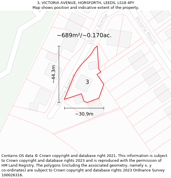 3, VICTORIA AVENUE, HORSFORTH, LEEDS, LS18 4PY: Plot and title map