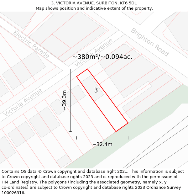 3, VICTORIA AVENUE, SURBITON, KT6 5DL: Plot and title map