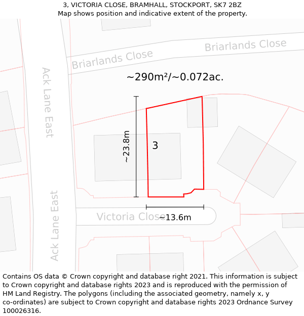 3, VICTORIA CLOSE, BRAMHALL, STOCKPORT, SK7 2BZ: Plot and title map