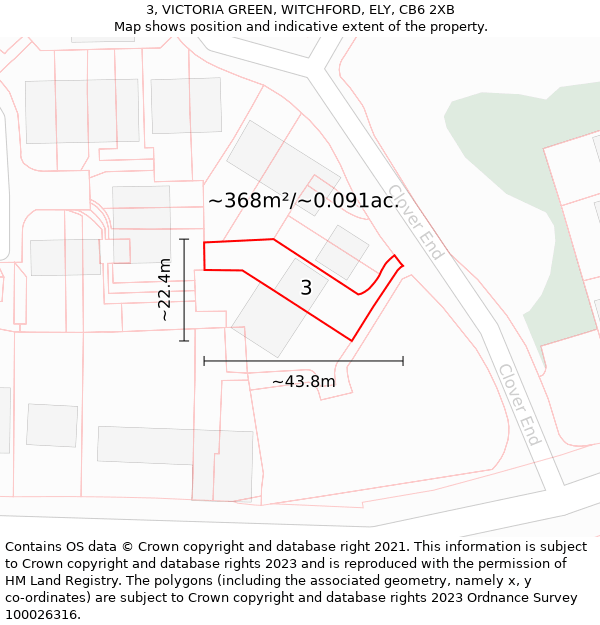 3, VICTORIA GREEN, WITCHFORD, ELY, CB6 2XB: Plot and title map