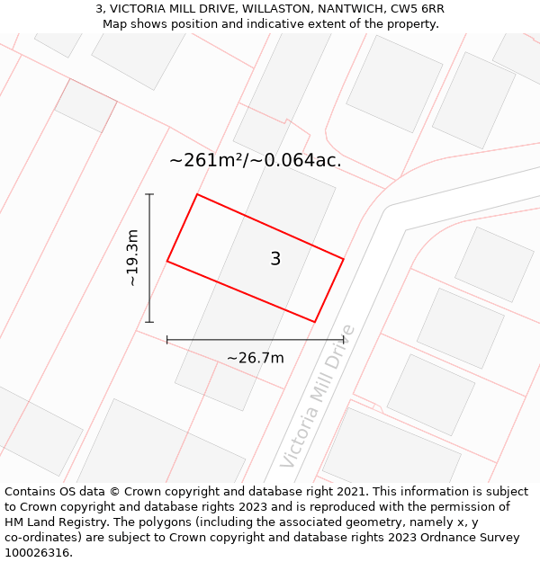 3, VICTORIA MILL DRIVE, WILLASTON, NANTWICH, CW5 6RR: Plot and title map