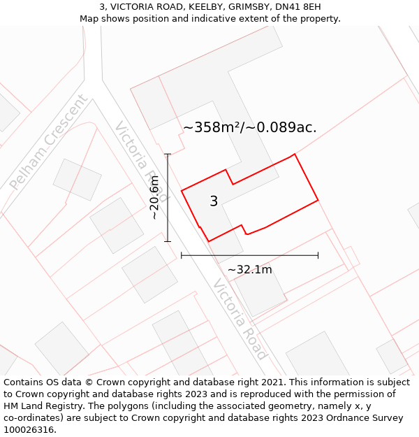 3, VICTORIA ROAD, KEELBY, GRIMSBY, DN41 8EH: Plot and title map