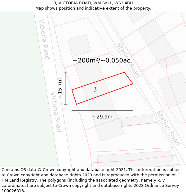 3, VICTORIA ROAD, WALSALL, WS3 4BH: Plot and title map