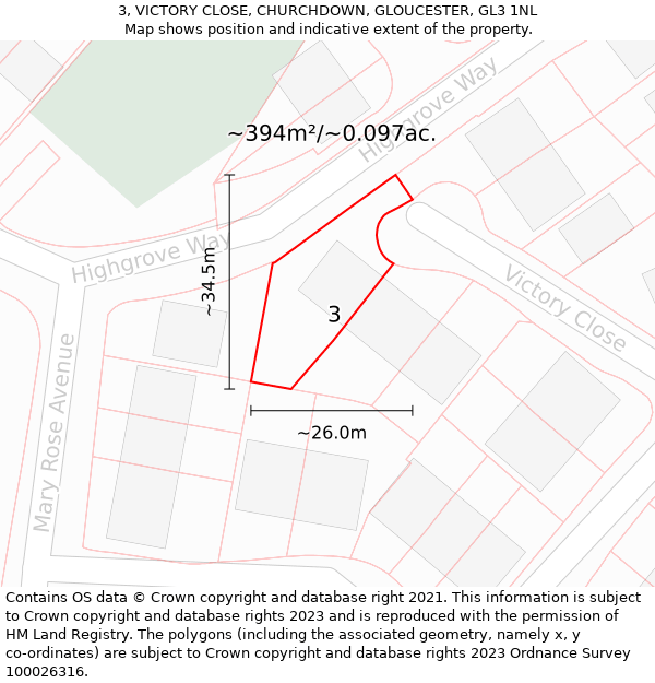 3, VICTORY CLOSE, CHURCHDOWN, GLOUCESTER, GL3 1NL: Plot and title map