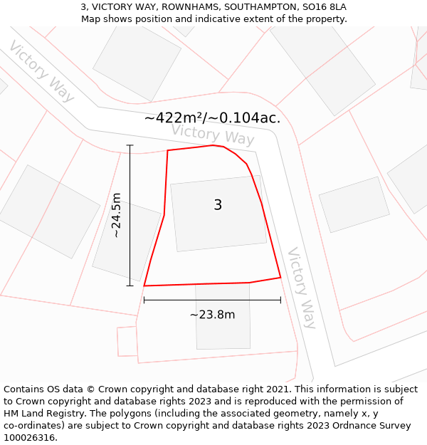 3, VICTORY WAY, ROWNHAMS, SOUTHAMPTON, SO16 8LA: Plot and title map