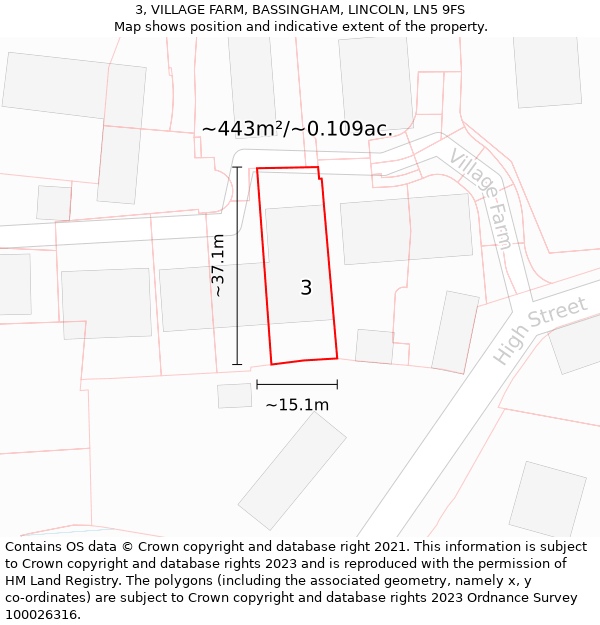 3, VILLAGE FARM, BASSINGHAM, LINCOLN, LN5 9FS: Plot and title map