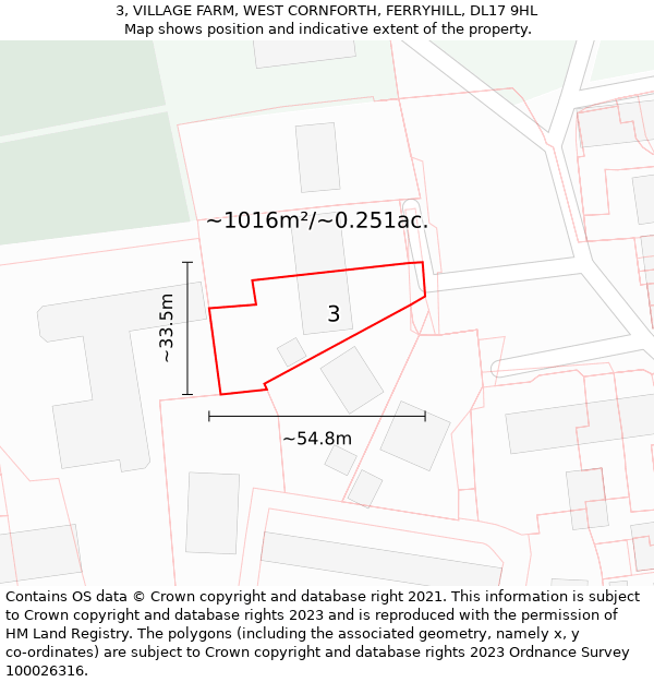 3, VILLAGE FARM, WEST CORNFORTH, FERRYHILL, DL17 9HL: Plot and title map