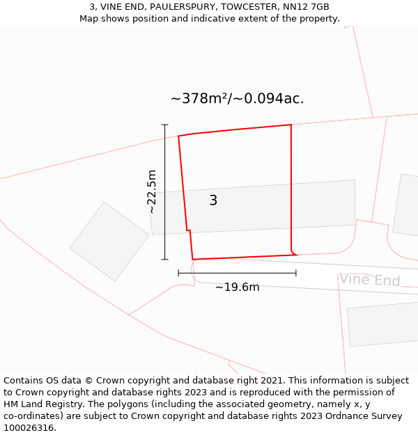 3, VINE END, PAULERSPURY, TOWCESTER, NN12 7GB: Plot and title map