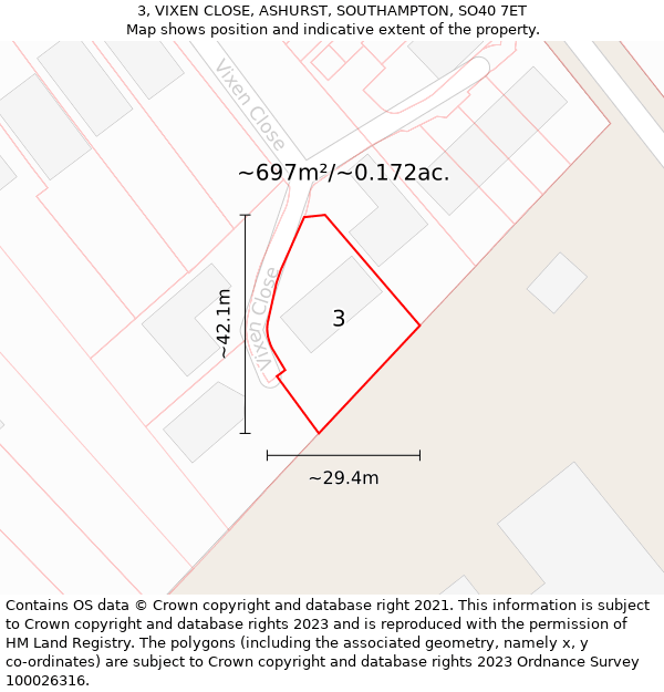 3, VIXEN CLOSE, ASHURST, SOUTHAMPTON, SO40 7ET: Plot and title map