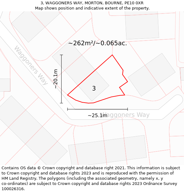 3, WAGGONERS WAY, MORTON, BOURNE, PE10 0XR: Plot and title map