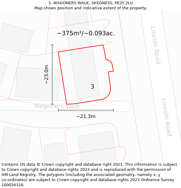 3, WAGONERS WALK, SKEGNESS, PE25 2LU: Plot and title map