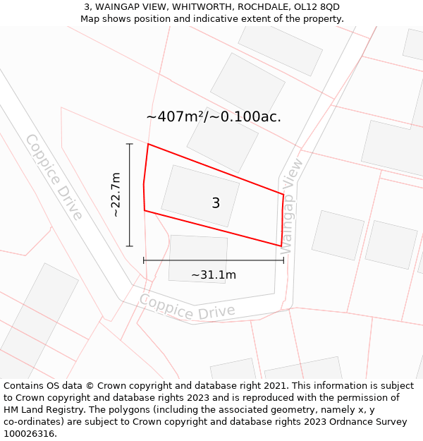 3, WAINGAP VIEW, WHITWORTH, ROCHDALE, OL12 8QD: Plot and title map