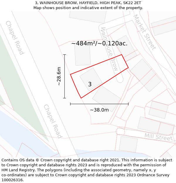 3, WAINHOUSE BROW, HAYFIELD, HIGH PEAK, SK22 2ET: Plot and title map