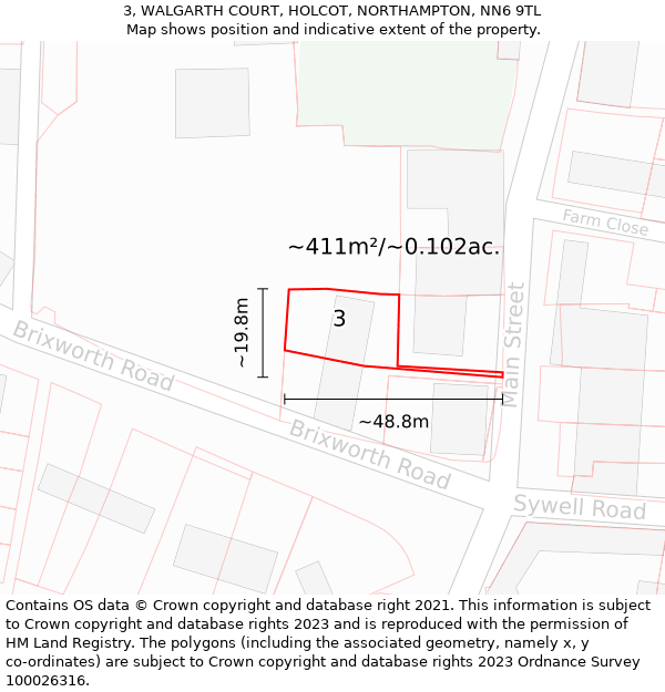 3, WALGARTH COURT, HOLCOT, NORTHAMPTON, NN6 9TL: Plot and title map