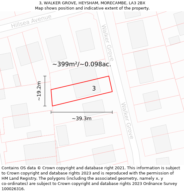 3, WALKER GROVE, HEYSHAM, MORECAMBE, LA3 2BX: Plot and title map