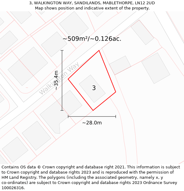 3, WALKINGTON WAY, SANDILANDS, MABLETHORPE, LN12 2UD: Plot and title map