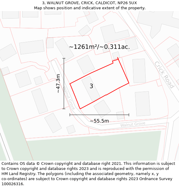 3, WALNUT GROVE, CRICK, CALDICOT, NP26 5UX: Plot and title map