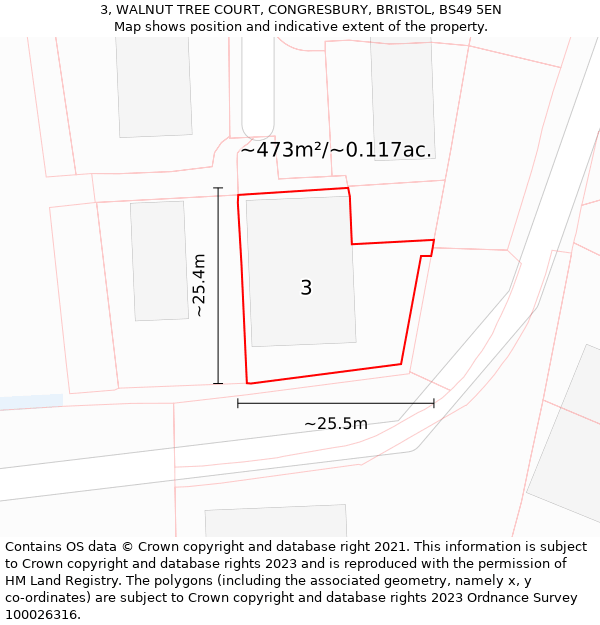 3, WALNUT TREE COURT, CONGRESBURY, BRISTOL, BS49 5EN: Plot and title map