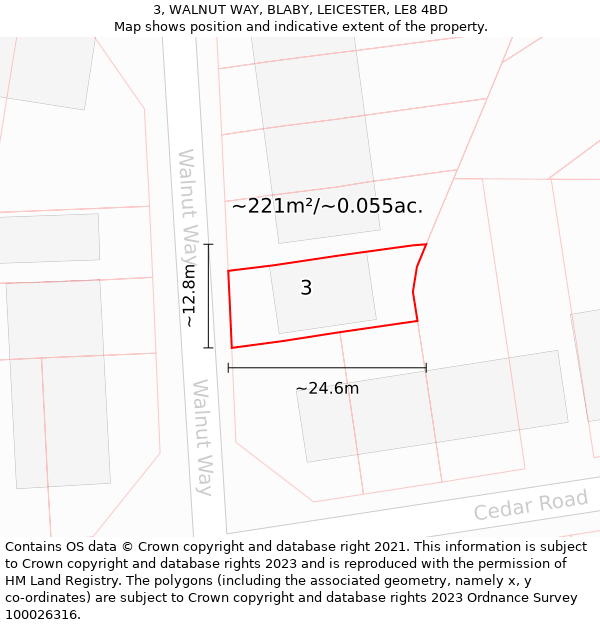 3, WALNUT WAY, BLABY, LEICESTER, LE8 4BD: Plot and title map