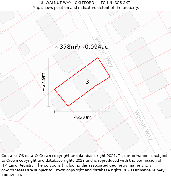 3, WALNUT WAY, ICKLEFORD, HITCHIN, SG5 3XT: Plot and title map