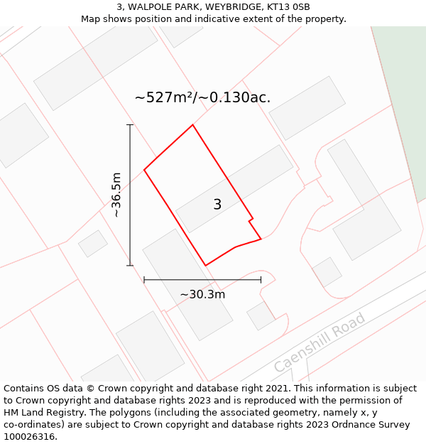 3, WALPOLE PARK, WEYBRIDGE, KT13 0SB: Plot and title map