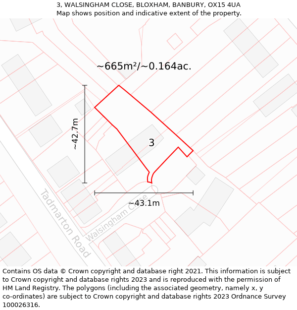 3, WALSINGHAM CLOSE, BLOXHAM, BANBURY, OX15 4UA: Plot and title map