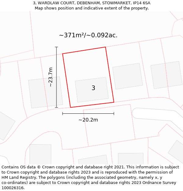 3, WARDLAW COURT, DEBENHAM, STOWMARKET, IP14 6SA: Plot and title map