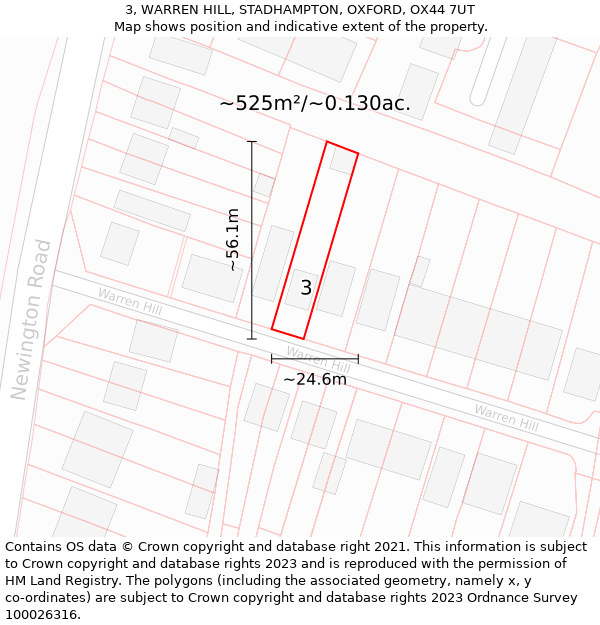 3, WARREN HILL, STADHAMPTON, OXFORD, OX44 7UT: Plot and title map