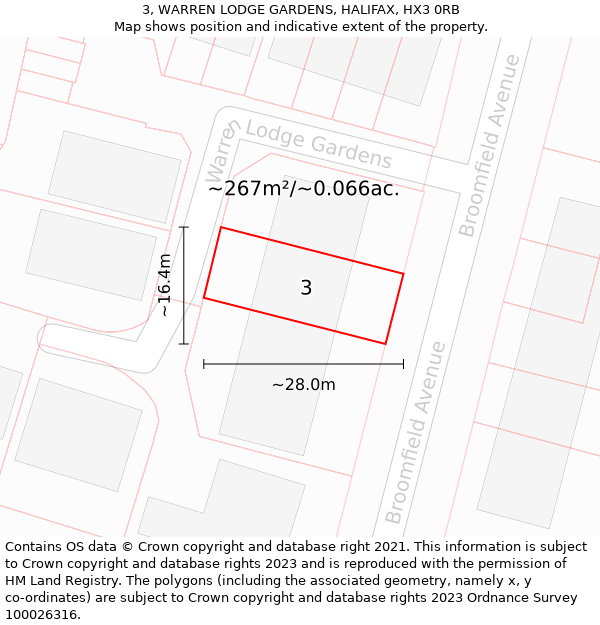 3, WARREN LODGE GARDENS, HALIFAX, HX3 0RB: Plot and title map