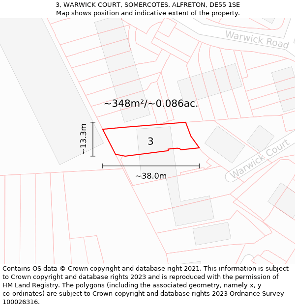 3, WARWICK COURT, SOMERCOTES, ALFRETON, DE55 1SE: Plot and title map