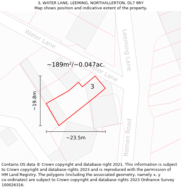 3, WATER LANE, LEEMING, NORTHALLERTON, DL7 9RY: Plot and title map