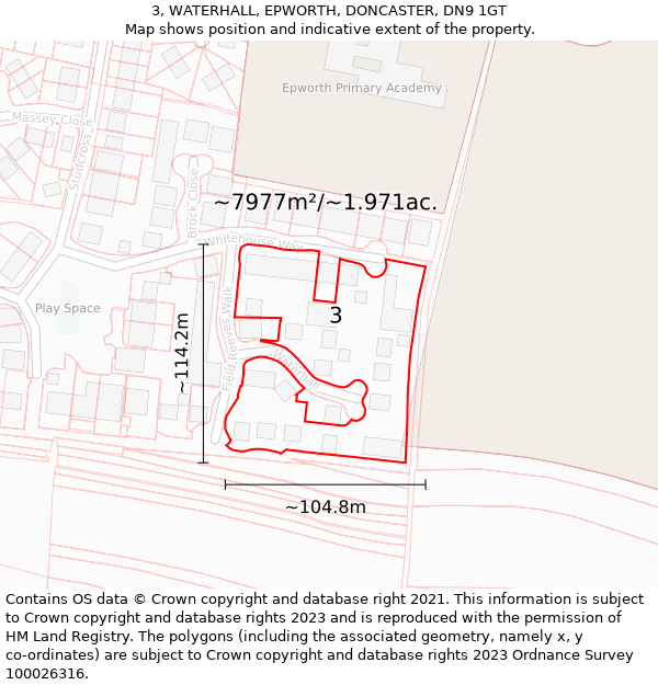 3, WATERHALL, EPWORTH, DONCASTER, DN9 1GT: Plot and title map