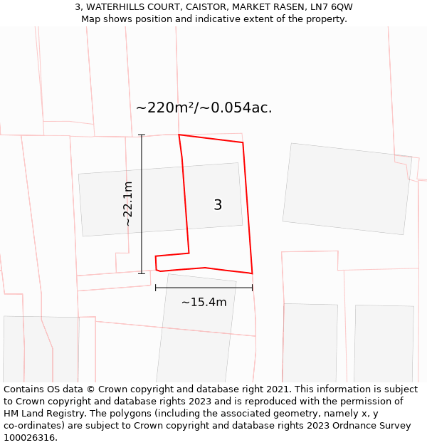 3, WATERHILLS COURT, CAISTOR, MARKET RASEN, LN7 6QW: Plot and title map