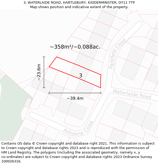 3, WATERLAIDE ROAD, HARTLEBURY, KIDDERMINSTER, DY11 7TP: Plot and title map