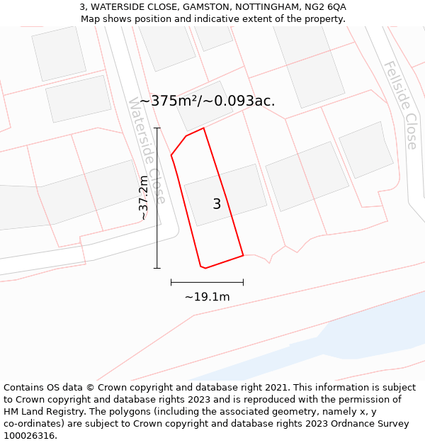 3, WATERSIDE CLOSE, GAMSTON, NOTTINGHAM, NG2 6QA: Plot and title map