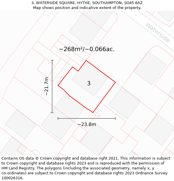 3, WATERSIDE SQUARE, HYTHE, SOUTHAMPTON, SO45 6AZ: Plot and title map