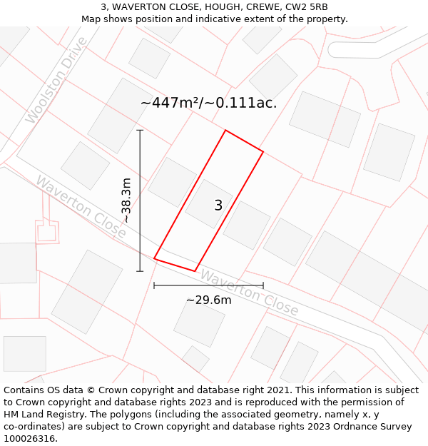 3, WAVERTON CLOSE, HOUGH, CREWE, CW2 5RB: Plot and title map