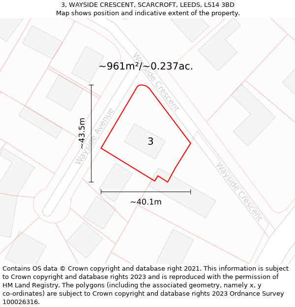 3, WAYSIDE CRESCENT, SCARCROFT, LEEDS, LS14 3BD: Plot and title map